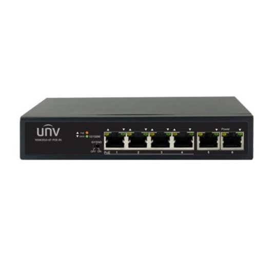 UNIVIEW 6xRJ45 10/100 vč. PoE (802.3af/at,PoE budget 65W),PoE porty lze přepnout na 250m PoE@10Mbps, desktop