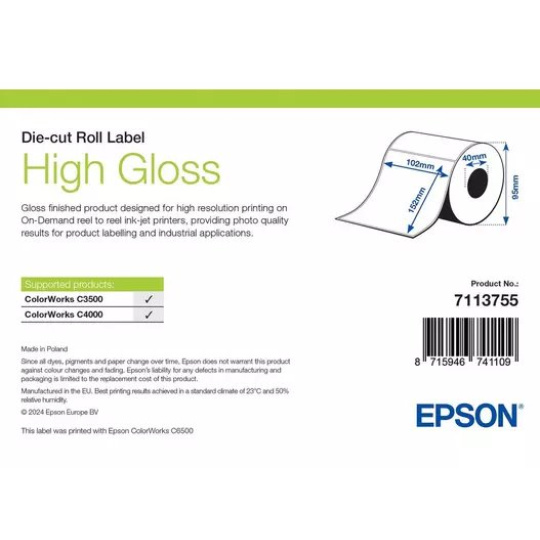 Epson High Gloss Label, Die-Cut Roll, 102mm x 152mm, 210 Labels