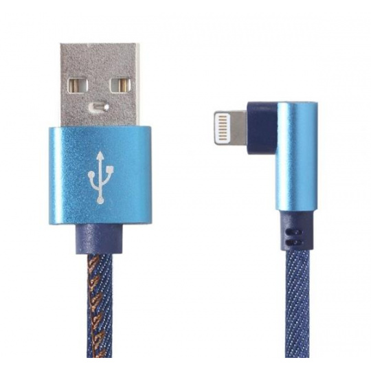 Gembird kábel nabíjací Lightning 8-pin (M) 90° na USB 2.0 (M), opletený, 1 m, modrý