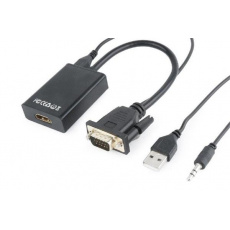 Gembird adaptér VGA (M) na HDMI (F) + 3.5 mm audio, 0.15 m kábel, čierny