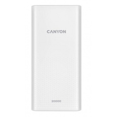 Canyon PB-2001, Powerbank, Li-Pol, 20.000 mAh, Vstup: 1x Micro-USB, 1x USB-C, Výstup: 2x USB-A, biela