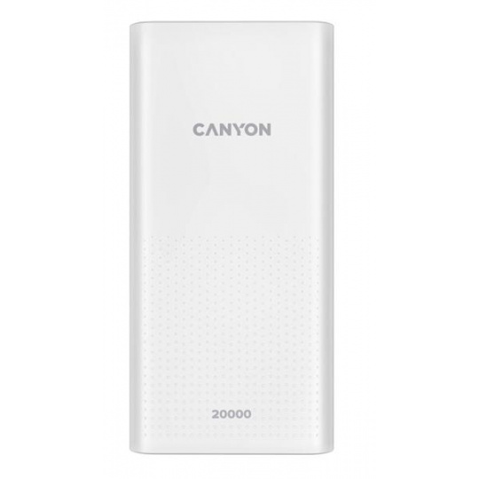 Canyon PB-2001, Powerbank, Li-Pol, 20.000 mAh, Vstup: 1x Micro-USB, 1x USB-C, Výstup: 2x USB-A, biela