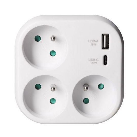 Solight rozbočovač 3x 16A, USB A+C rychlonabíjačka 20W PD, biely Solight rozbočovač 3x 16A, USB A+C rychlonabíjačka 20W PD, biely