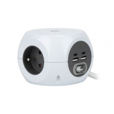 Solight predložovací prívod kocka, 3 zásuvky, 4x USB + Wireless 10W, 1,5m, 3x1,5mm2, biely Solight predložovací prívod kocka, 3 zásuvky, 4x USB + Wireless 10W, 1,5m, 3x1,5mm2, biely