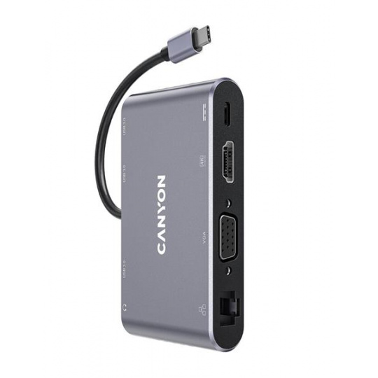 Canyon DS-14, Multiport Docking Station, 8 portov, 1xUSB-C 100W+1xUSB3.0+1xHDMI+1xVGA+1xRJ45+1xaudio 3,5mm