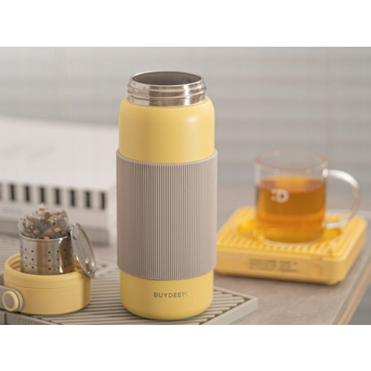BUYDEEM Termoska so sitkom na čaj 400 ml, model CD1011, farba jemná žltá