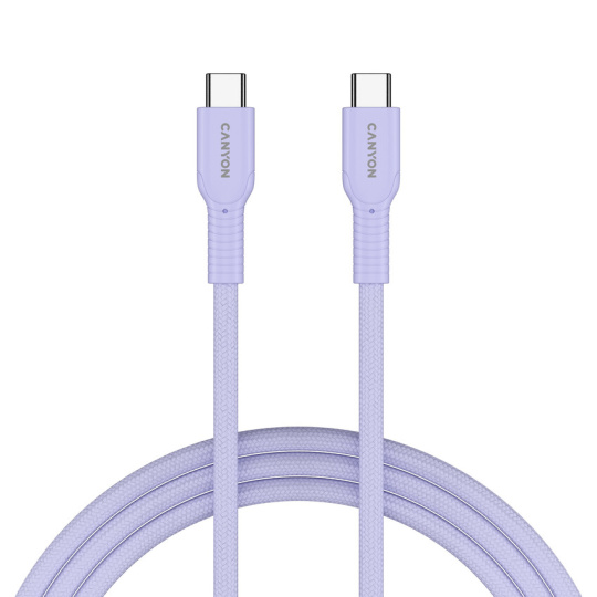Canyon OnWire CCAP60CL, kábel nab. a synchr., USB-C / USB-C, 60W PD, 480Mbps, opletený, 1 m, fialový