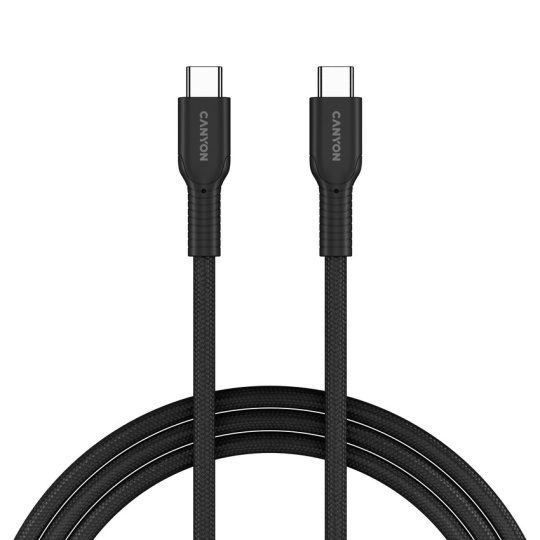 Canyon OnWire CCAP60CL, kábel nab. a synchr., USB-C / USB-C, 60W PD, 480Mbps, opletený, 1 m, čierny
