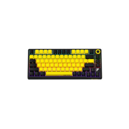 Lorgar KBP7075, Pro bezdrôtová mechanická herná klávesnica, Wireless 2.4 GHz/ BT 5.0, 75% veľk., Displ.,US layout, žltá