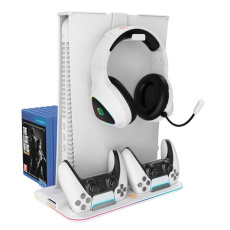 Canyon CS-5, multifiukčný stojan pre PS5, s chladením, nabíjanie 2 x gamepad, biely