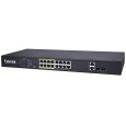 VIVOTEK 16xRJ45 10/100 vč. PoE (802.3af/at,PoE budget 250W), 2xcombo SFP/GE RJ-45, 8xPoE port lze přepnout na 200m PoE@10Mbps, 6kV