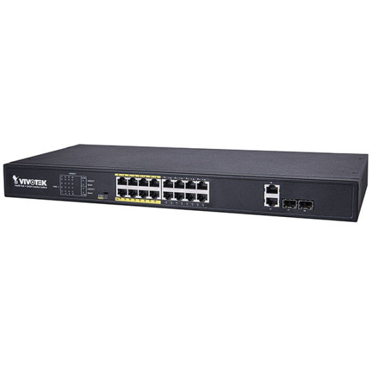 VIVOTEK 16xRJ45 10/100 vč. PoE (802.3af/at,PoE budget 250W), 2xcombo SFP/GE RJ-45, 8xPoE port lze přepnout na 200m PoE@10Mbps, 6kV VIVOTEK 16xRJ45 10/100 vč. PoE (802.3af/at,PoE budget 250W), 2xcombo SFP/GE RJ-45, 8xPoE port lze přepnout na 200m PoE@10Mbps, 6kV