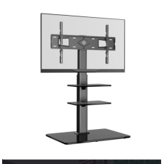 ONKRON Universal Floor TV Stand Glass Base and Shelves for 32-65" TVs up to 30kg, BlackVESA: 100x100 - 600x400