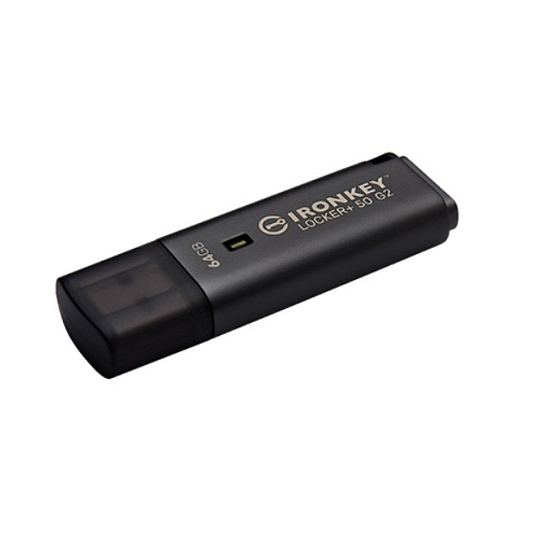 64 GB . USB 3.2 kľúč . Kingston IronKey Locker+ 50 G2, strieborný ( r145MB/s, w115MB/s)