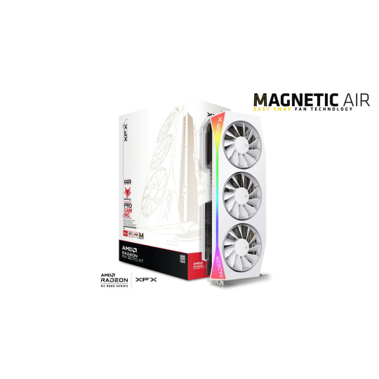 XFX Mercury AMD Radeon RX 9070XT OC White Magnetic Air Edition with RGB 16GB GDDR6 HDMI 3xDP, AMD RDNA 4