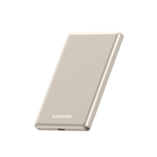 Canyon OnCharge 505, Powerbank, 5.000 mAh, in: USB-C, out: USB-C PD 20W + Wireless Magsafe 15W, ultratenká, béžová