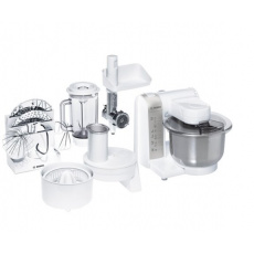 A BOSCH_600 W, 4 rýchlosti, nehrdzavejúca misa 3,9 l,hnetací hák,metla na šľahanie, metla na miešanie,plastový mixér 1 l A BOSCH_600 W, 4 rýchlosti, nehrdzavejúca misa 3,9 l,hnetací hák,metla na šľahanie, metla na miešanie,plastový mixér 1 l
