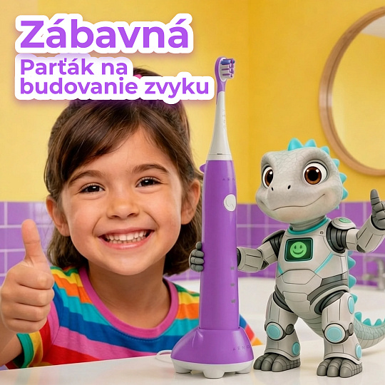 AENO sonická detská zubná kefka DB9V, farba fialová,3 režimy,3 náhradné hlavice,batéria 600 mAh,19200 vibrácií/min,45 dn