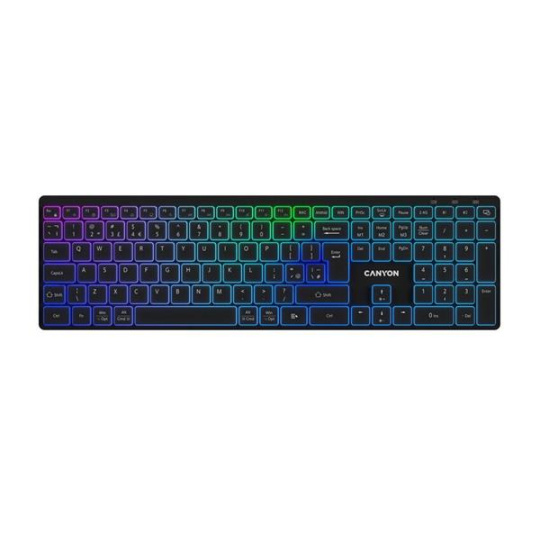 Canyon HKB-W11, 2v1 bezdrôtová klávesnica, vodeodolná, 12 multim. kláves, RGB podsv, plnoh. veľkosť, štíhla, SK/CZ, čier