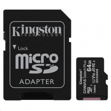 64 GB . microSDXC karta Kingston Canvas Select Plus Class 10 (r/w 100/10MB/s) + adaptér