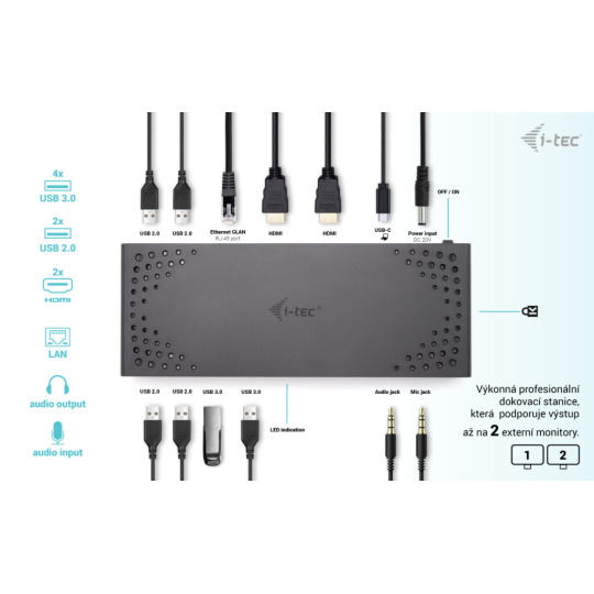 i-tec USB 3.0/USB-C/Thunderbolt, 2x HDMI Docking Station, PD 100W