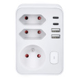 Solight rozbočovač, 1x 16A + 2x 2,5A, 2xUSB A+C, biely, vypínač