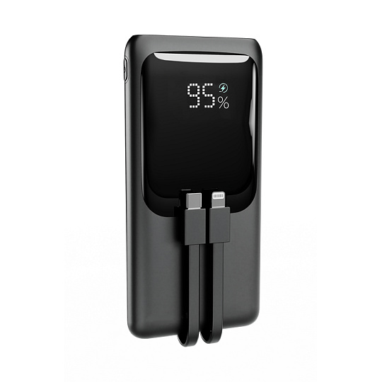 Gembird Powerbank 10000 mAh, 20 W Fast charging, in: USB-C, out: USB-C/USB-A, integr. káble USB-C/Lightning, čierna