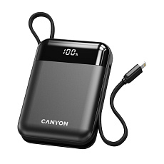 Canyon OnPower 104, powerbanka 10 000 mAh, 22,5 W, USB-C / USB-A, integrované káble USB-C + Lightning, čierna