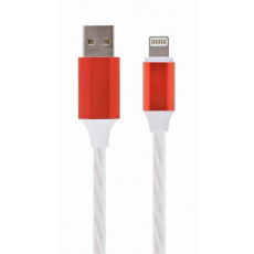 Gembird kábel nabíjací Lightning (M) na USB 2.0 (M), LED efekt, opletený, 1 m, biely