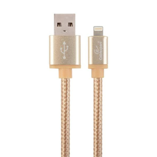 Gembird kábel nabíjací Lightning 8-pin (M) na USB 2.0 (M), prémiový, opletený, metal konektory, 1.8 m, zlatý
