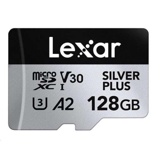 Lexar High-Performance Silver Plus microSDXC UHS-I, 128GB, up to 205MB/s read 150MB/s write C10 A2 V30 U3,with adapter