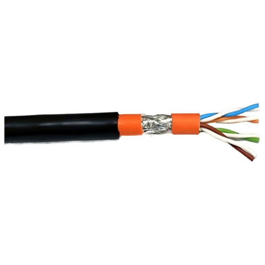 CNS kabel (PiMF) S/FTP, CAT7, AWG23, 1200Mhz, 10GBase-T, drôt, čierny, medený, vonkajší, UV odolný, 100m