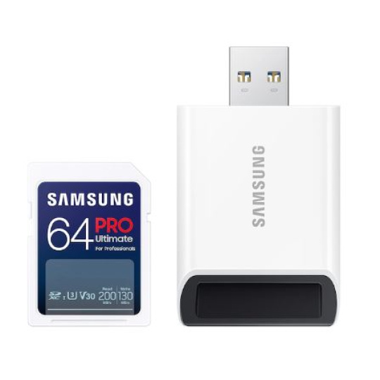 64 GB . SDXC karta Samsung PRO ULTIMATE Class 10 + čítačka (U3 V30), ( r200NB/s, w130MB/s)