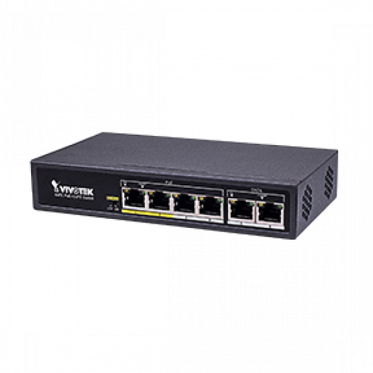 VIVOTEK AW-FET-060C-065 switch,4xRJ45 10/100 s PoE (802.3af/at, PoE budget 60W), 2xRJ45 10/100