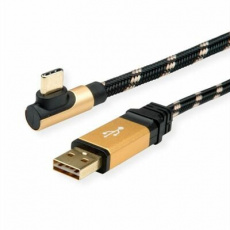 Kábel USB 2.0 AM/CM (3.1 Typ C) 1.8m, High Speed (Power Delivery 20V3A) gen.1, Gold, zahnutý 90°