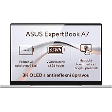 ASUS ExpertBook A7 A7406CMA-OLEDC516512W, Core 5 320, 14.0˝ 2880 x 1800, UMA, 16GB, SSD 512GB, W11H, FPR, TPM