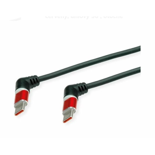 Kábel USB 2.0 CM/CM Typ C 1m, High Speed, čierny/červený, uhľový 90°, otočné konektory