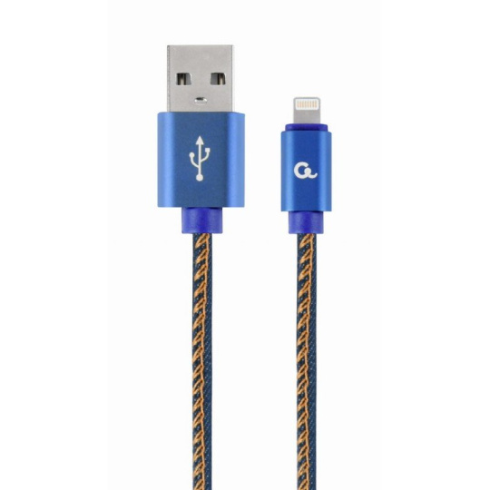 Gembird kábel nabíjací Lightning 8-pin (M) na USB 2.0 (M), prémiový, opletený, metal konektory, 1 m, džínsovina